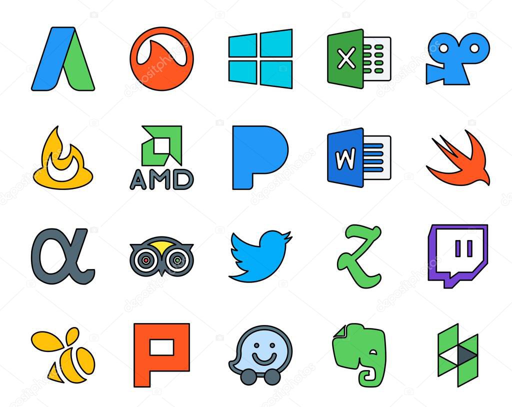 20 Social Media Icon Pack Including swarm. zootool. word. tweet. travel