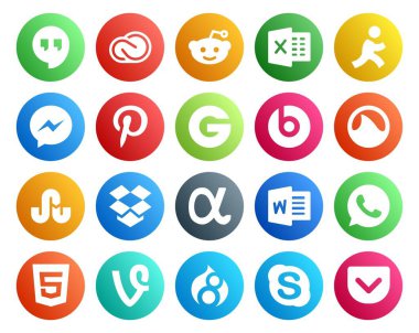 Html dahil 20 Sosyal Medya Simgesi Paketi. Evet. pinterest. Uygulama ağı. tökezle