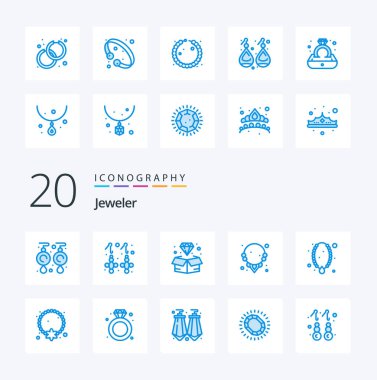 20 Mücevher Mavi Renk ikonu. Bilezik küpesi gibi. Aksesuar mücevher.