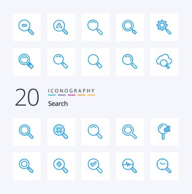 20 Arama Mavi Renk simgesi paketi büyüteç büyüteç gibi araştırma ayarlama