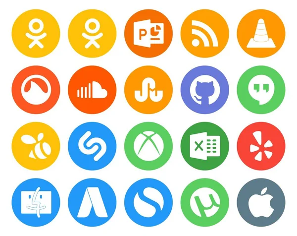 Social Media Icon Pack Including Yelp Xbox Звук Shazam Тусовки — стоковый вектор