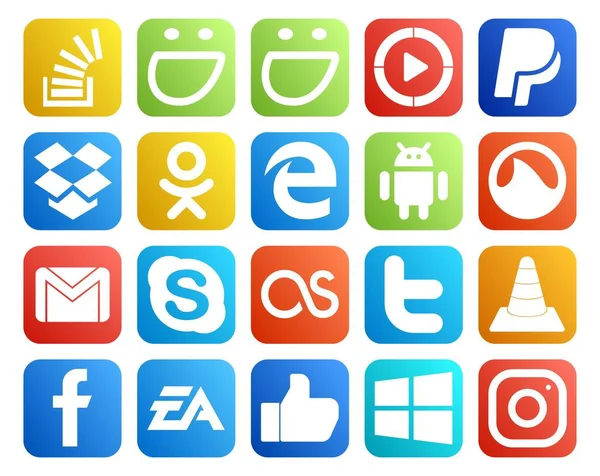 Pack Icônes Pour Les Médias Sociaux Compris Chat Courrier Dropbox — Image vectorielle