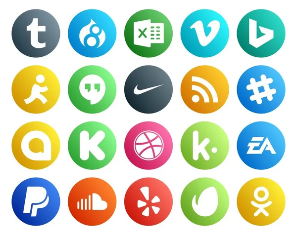 Pack Icônes Pour Les Médias Sociaux Compris Kik Nike Dribbble — Image vectorielle