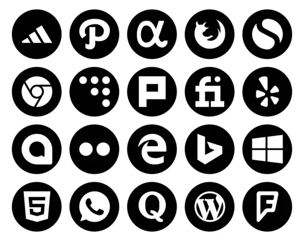 Paquete Iconos Redes Sociales Incluyendo Whatsapp Ventanas Plurk Bing Flickr — Vector de stock