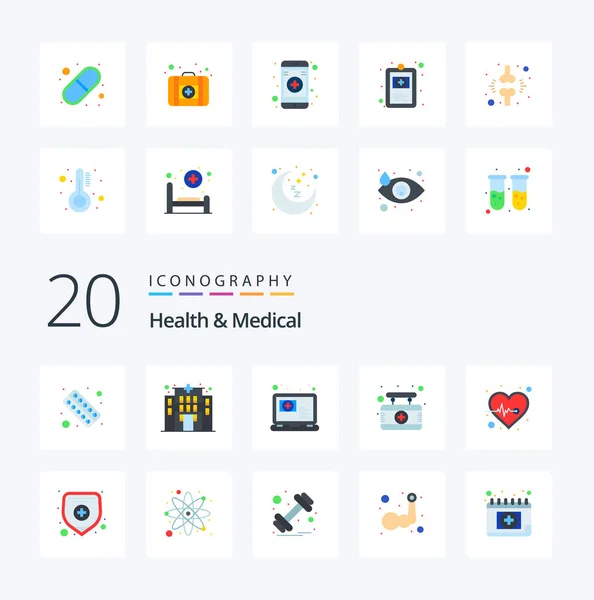 20 Health And Medical Flat Color icon Pack like heart sign medical medical board