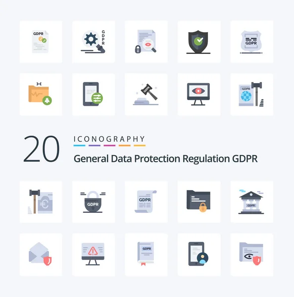 Gdpr Flat Color Icon Pack Bank Lock Consent Gdpr Document — Stock Vector