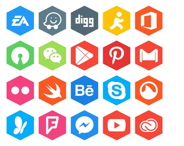 Social Media Icon Pack Including Swift Mail Wechat Email Pinterest — Stock Vector