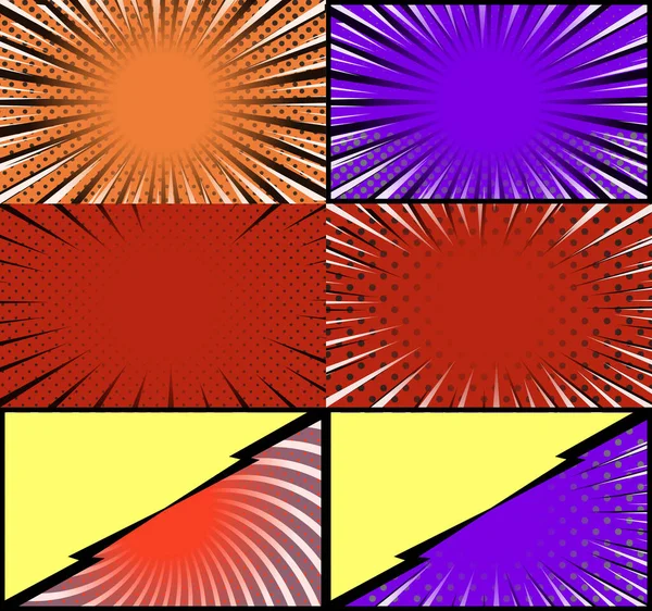Sarjakuva Värikäs Kehykset Tausta Halftone Säteet Säteittäinen Pisteviiva Vaikutuksia Pop — vektorikuva