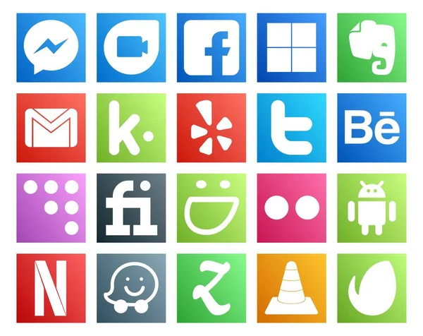 Social Media Icon Pack Inclusief Android Een Smokkelmok Kik Vijftien — Stockvector