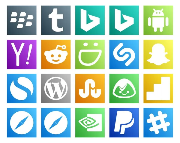 Social Media Icon Pack Including Browser Google Analytics Shazam Basecamp — Stock Vector