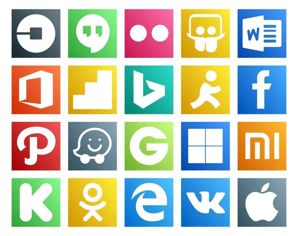Social Media Icon Pack Включая Kickstarter Вкусно Google Analytics Groupon — стоковый вектор