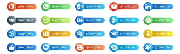 Social Media Follow Button Username Place Text Smugmug Shazam Google — Stock Vector