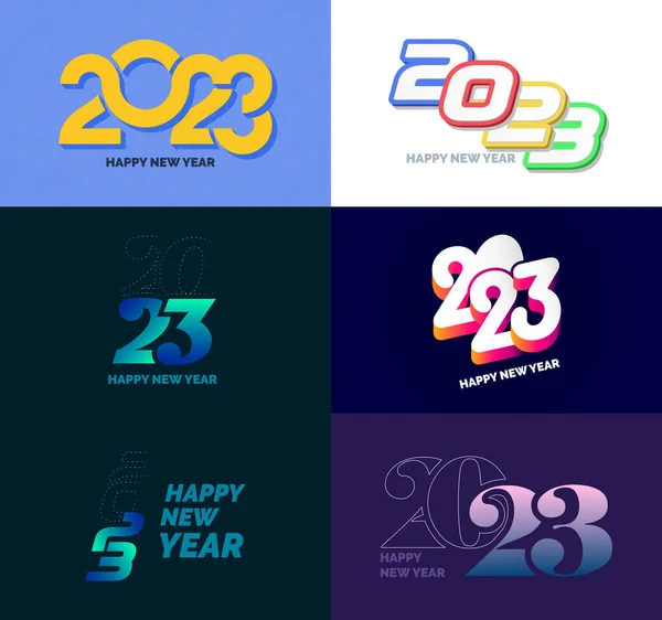 2023 Büyük Set Mutlu Yeni Yıl Logosu Metin Tasarımı 2023 — Stok Vektör