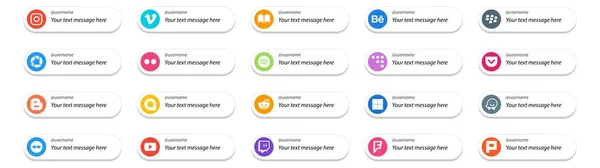 Social Media Follow Button Text Place Youtube Waze Spotify Delicious — Stock Vector