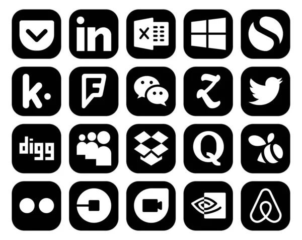 Social Media Icon Pack Inklusive Schwarm Quora Boten Dropbox Ausgraben — Stockvektor