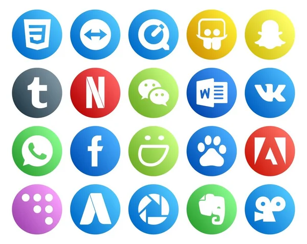 Social Media Icon Pack Inclusief Adwords Adobe Een Boodschapper Baidu — Stockvector