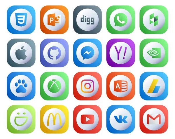 Social Media Icon Pack Incluindo Smugmug Adsense Yahoo Acesso Microsoft — Vetor de Stock