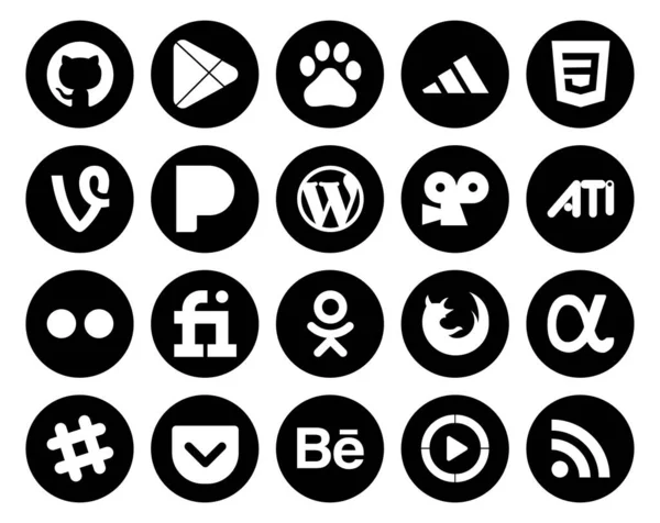 Social Media Icon Pack Včetně App Net Firefox Wordpress Odnoklassniki — Stockový vektor