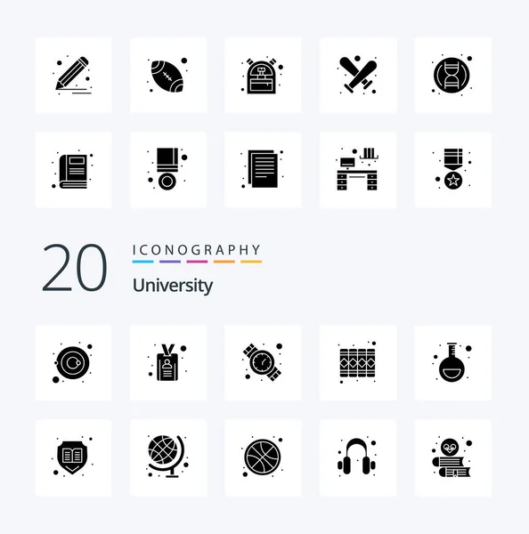 University Solid Glyph Icon Pack Lab Hand Watch Record Document — ストックベクタ