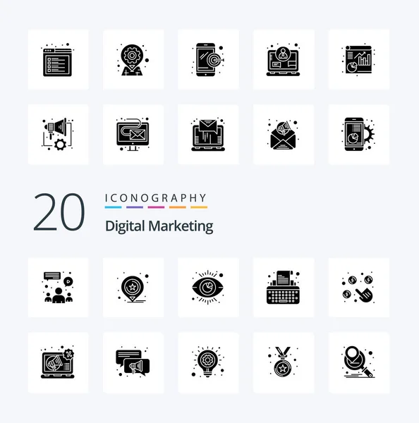 Digital Marketing Solid Glyph Icon Pack Comme Les Touches Machine — Image vectorielle