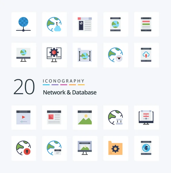 Network Database Flat Color Icon Pack Database Cloud Networking Page — Stockový vektor