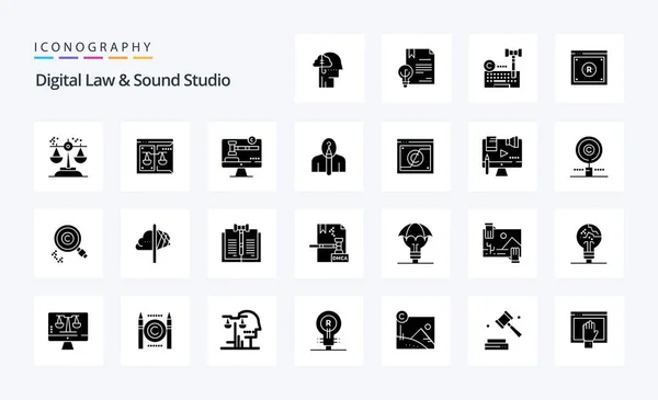 Digital Law Sound Studio Solid Glyph Icon Pack — Stock Vector