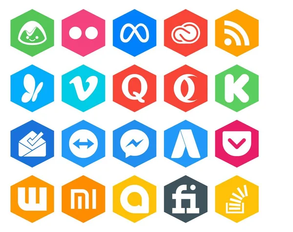 Paquete Iconos Redes Sociales Incluyendo Mensajero Bandeja Entrada Msn Kickstarter — Vector de stock