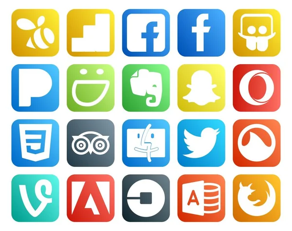 Social Media Icon Pack Including Adobe Grooveshark Opera Tweet Finder — Stock Vector