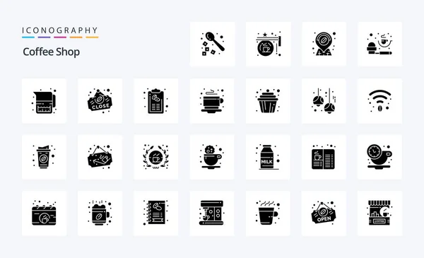 Coffee Shop Solid Glyph Icon Pack — Stock Vector