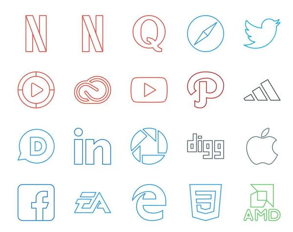 Social Media Icon Pack Including Linkedin Adidas Видео Путь Youtube — стоковый вектор