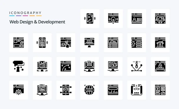 Paquete Iconos Glifos Sólidos Diseño Desarrollo Web — Archivo Imágenes Vectoriales