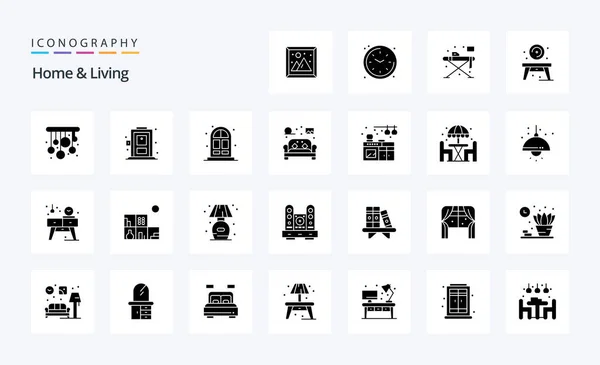 Home Living Solid Glyph Icon Pack — Stock Vector