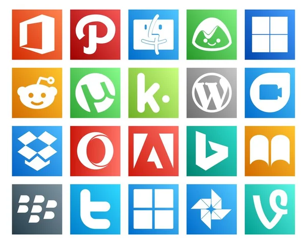 Social Media Icon Pack Einschließlich Twitter Ibooks Wordpress Bing Oper — Stockvektor