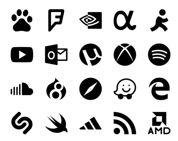 Paquete Iconos Redes Sociales Incluyendo Waze Safari Utorrent Drupal Sonido — Archivo Imágenes Vectoriales