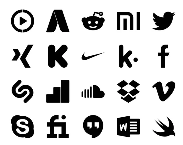 Paquete Iconos Redes Sociales Incluyendo Dropbox Sonido Kickstarter Soundcloud Shazam — Vector de stock