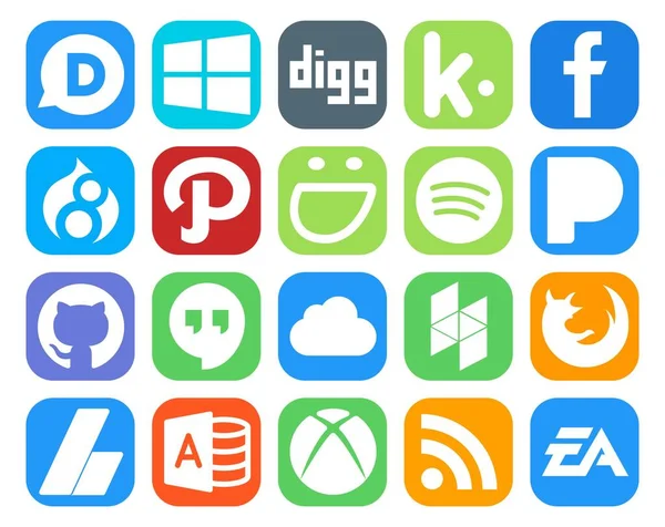 Social Media Icon Pack Including Ads Browser Spotify Firefox Icloud — Stock Vector