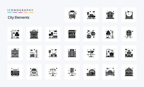 City Elements Solid Glyph Icon Pack — Stock Vector