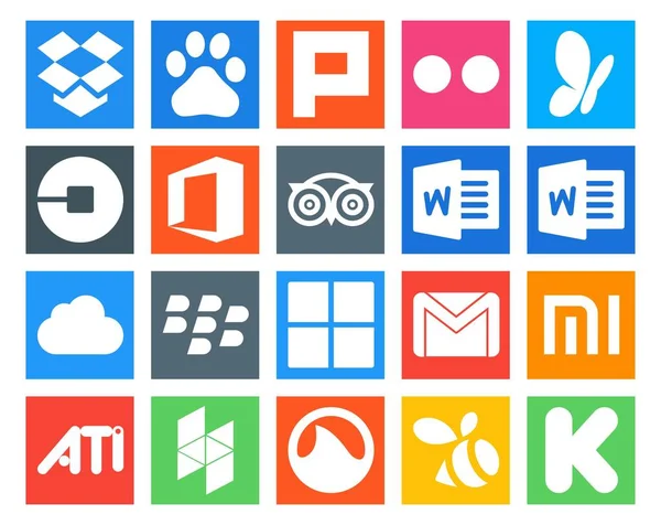 Ikona Balíčku Sociálních Médií Včetně Pošty Gmail Kancelář Microsoft Icloud — Stockový vektor
