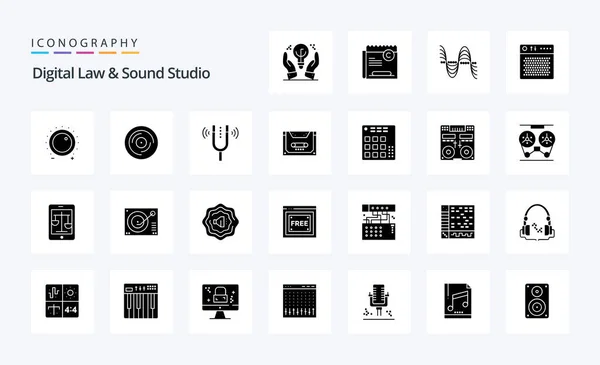 Lei Digital Sound Studio Solid Glyph Ícone Pacote — Vetor de Stock