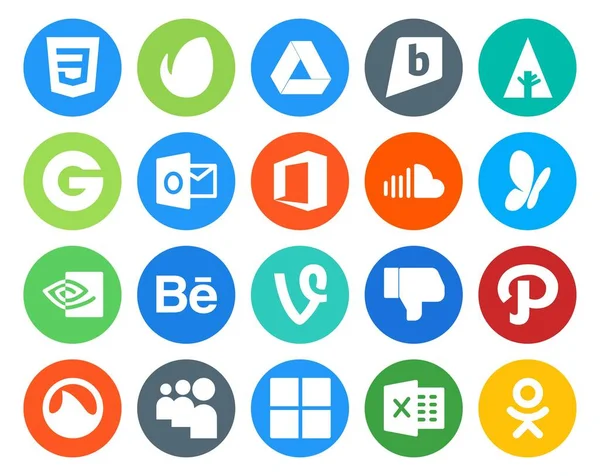 Pack Icônes Pour Médias Sociaux Incluant Grooveshark Aime Pas Nuage — Image vectorielle