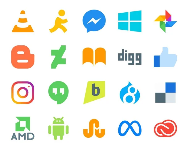 Social Media Icon Pack Incluindo Amd Drupa Deviantart Brightkite Instagram — Vetor de Stock