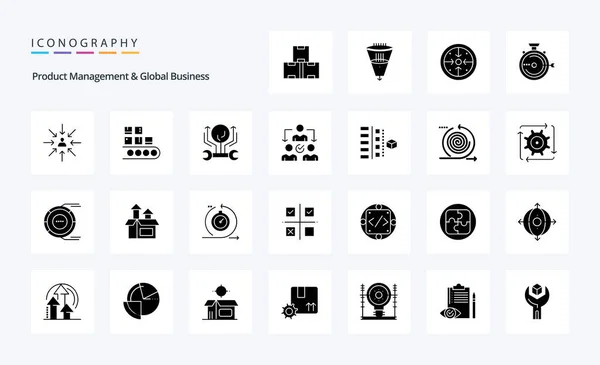 25产品管理和全球商业固体冰晶图标包 — 图库矢量图片