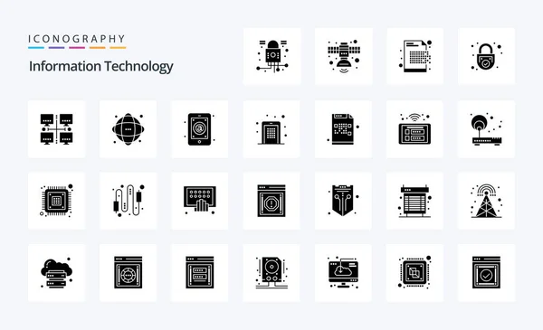 Tecnología Información Paquete Iconos Glifos Sólidos — Archivo Imágenes Vectoriales