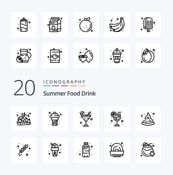 Summer Food Drink Line Icon Pack Wie Sommer Pizza Drink — Stockvektor