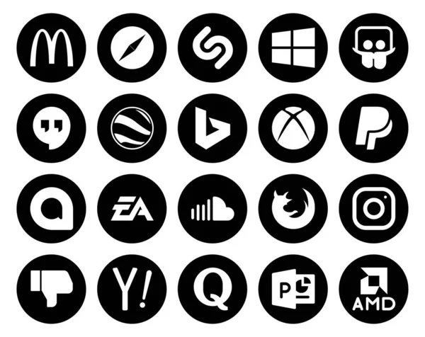 Social Media Icon Pack Inclusief Muziek Geluidswolk Bing Sport Elektronische — Stockvector