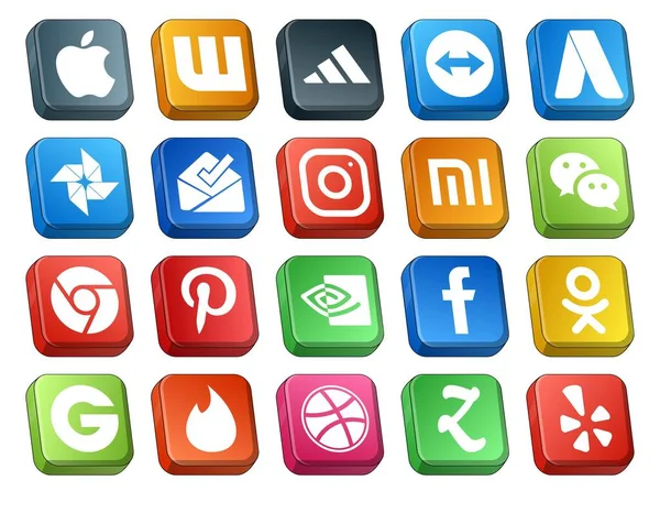 Social Media Icon Pack Including Tinder Odnoklassniki Xiaomi Facebook Pinterest — Stock Vector