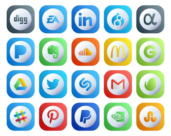 stock vector 20 Social Media Icon Pack Including shazam. twitter. evernote. google drive. mcdonalds