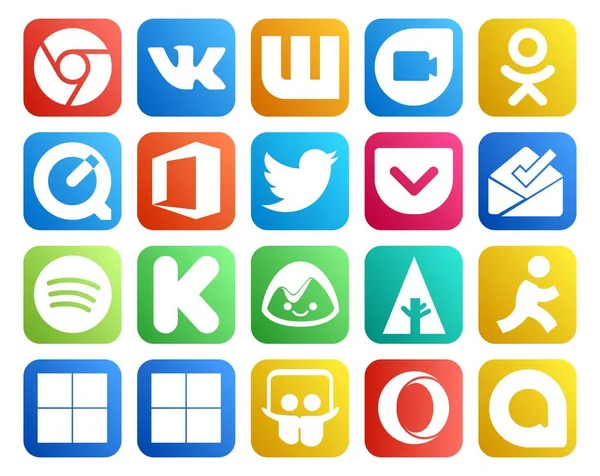 Paquete Iconos Redes Sociales Incluyendo Slideshare Apunta Tweet Primer Lugar — Vector de stock