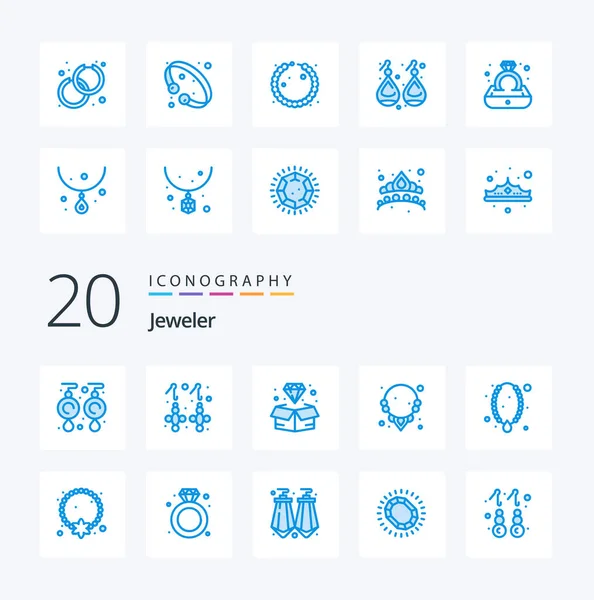 20珠宝蓝色图标像手镯耳环一样包装饰物 — 图库矢量图片