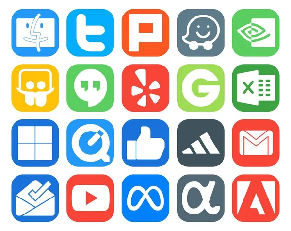 Pack Icônes Pour Les Médias Sociaux Incluant Courrier Gmail Yelp — Image vectorielle